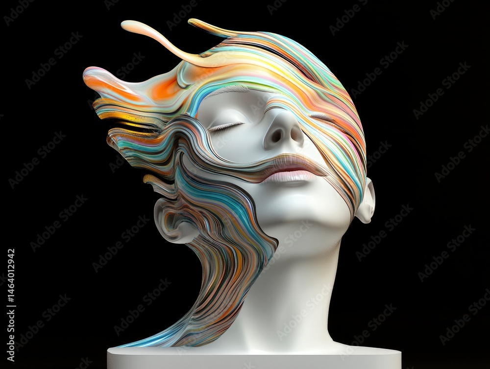 Naklejka premium Serene Multicolored Abstract Bust: A Dreamlike Sculpture