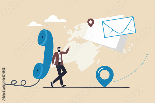 Man Walking Connecting Through Communication Channels With Phone Message And Location