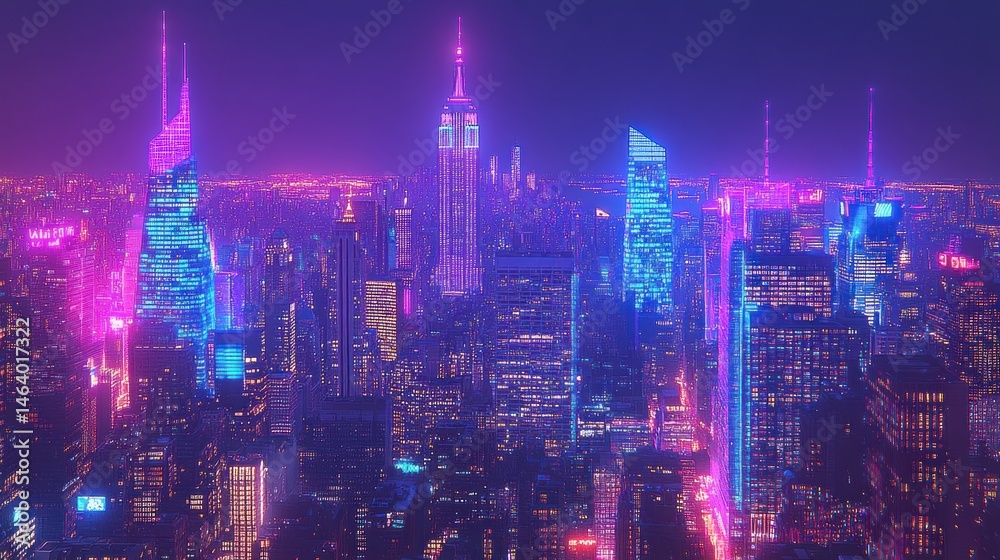 Fototapeta premium Neon Nightscape: A Futuristic Vision of New York City