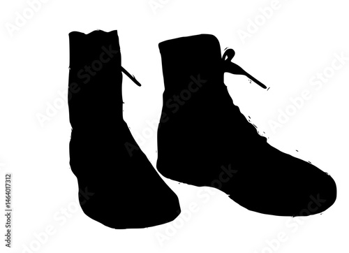 Black Ink Illustration of Military-Style Lace-Up Boots on White Background