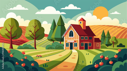 This country estate offers a serene getaway with its quaint farmhouse surrounded by sprawling fields picturesque orchards and charming barns.
