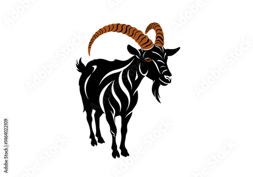 Stylized goat in bold black lines with brown color accent on horns. Ideal for eco-friendly branding, ethical agriculture, farm awareness campaigns, and minimalist animal art collections.