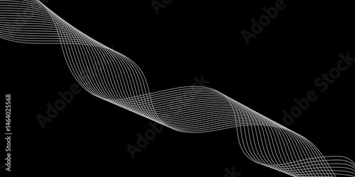 Abstract Black background with a glowing abstract waves. Abstract wave element for design. Digital frequency track equalizer, Futuristic background design. Long exposure, Light painting photography.