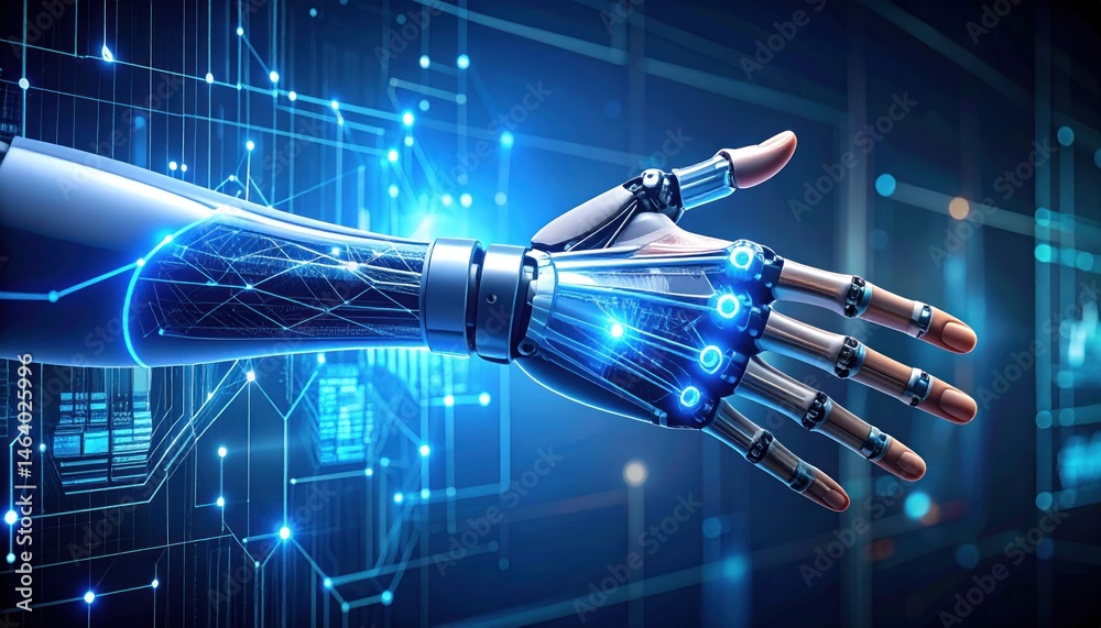 Fototapeta premium Robotic Hand with Blue Light Technology
