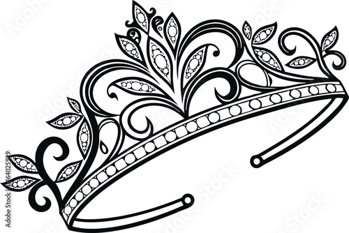 Elegant tiara outline vector art illustration 