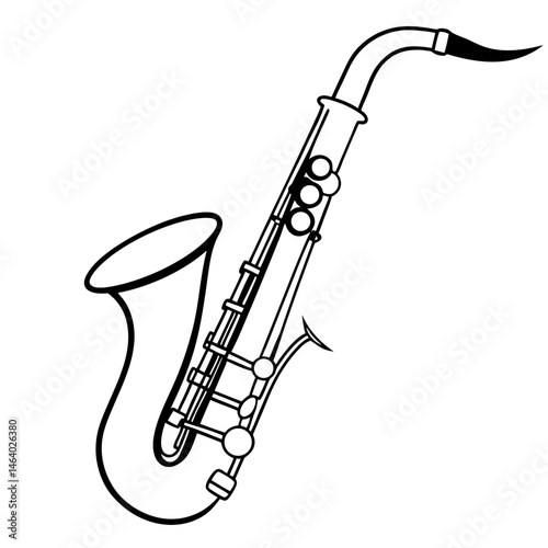 Clean and minimalist outline illustration of a saxophone with transparency
