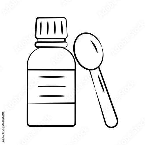 A well crafted hand drawn icon of baby syrup bottle with spoon