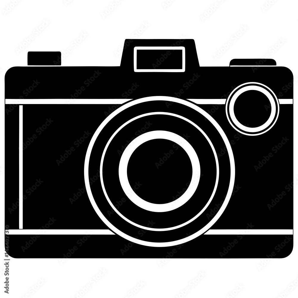 Sleek black and white camera vector icon for photography and media concepts Sleek black and white camera vector icon for photography and media concepts