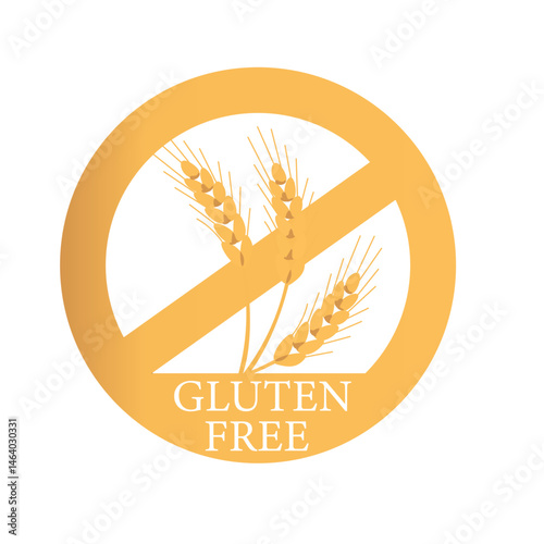 Gluten free label vector design for packaging. No gluten icon. Food allergens free product color sticker. Illustration, logo, symbol, sign, stamp, tag, emblem, mark or seal for package.