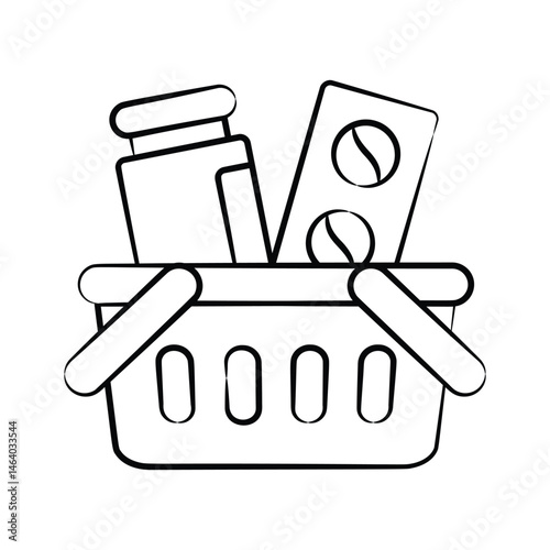 A trendy hand drawn icon of pharmacy cart filled with medicines