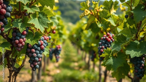 Wallpaper Mural Lush red and blue grapes hang heavy on the vines in a sun-drenched vineyard du harvest season showcasing abundant crops ready for winemaking. Torontodigital.ca
