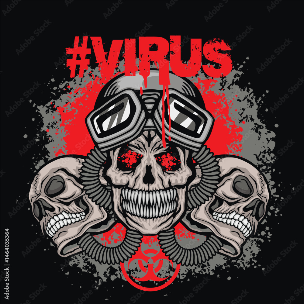 Fototapeta premium post-apocalypse sign with skull and gas mask, grunge vintage design t shirts 