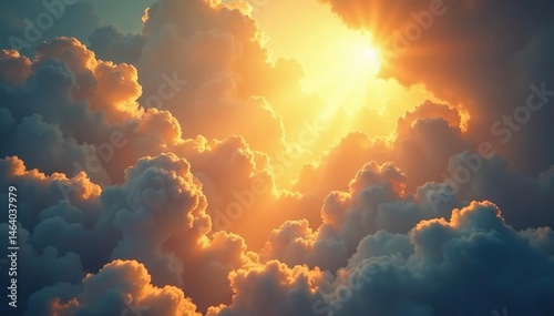 Golden light beams through clouds, divine glow, bible, rays, worship