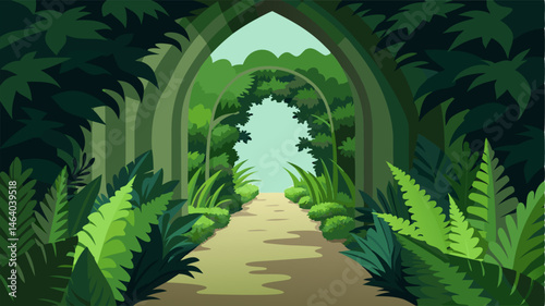Tall ferns and lush bushes create a natural tunnel for the path to follow enveloping you in a sense of seclusion and privacy.
