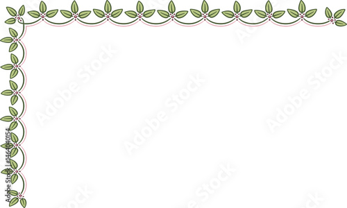L-shaped garland with leaves. Illustration made with a garland of leaves on a white background creating a L-shaped border.