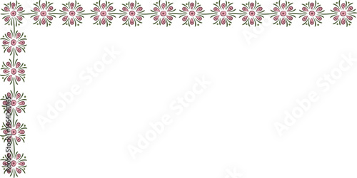 L-shaped garland with schematic flowers. Illustration made with flowers on a white background creating a L-shaped border.