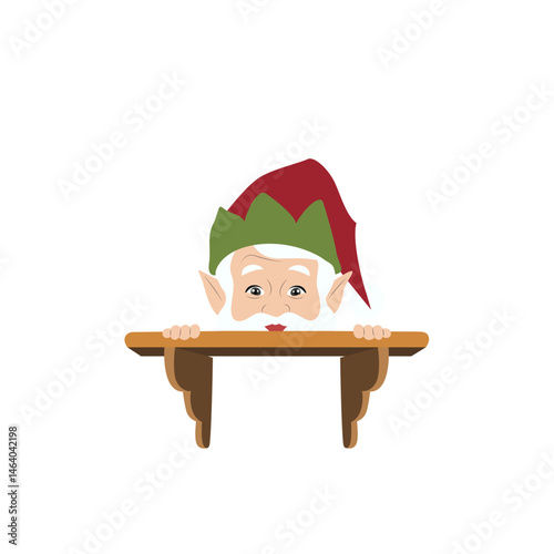 Christmas Elf Peeking Shelf Cartoon