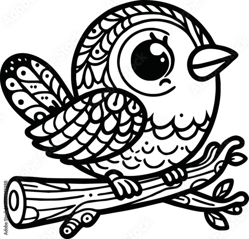 black and white line art vector cartoon bird isolated for coloring page