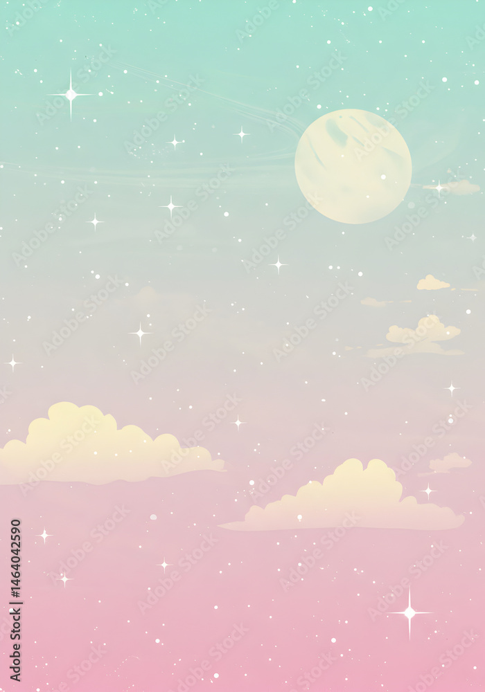 Fototapeta premium Pixelated Sky Illustration Pastel Colors Clouds Moon And Stars Background