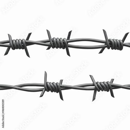 Two gray barbed wire strands stretching horizontally against a transparent white background, suitable for vector graphics.
