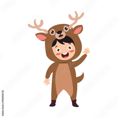 Happy Child Reindeer Costume Cartoon