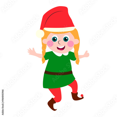 Happy Christmas Elf Girl Cartoon