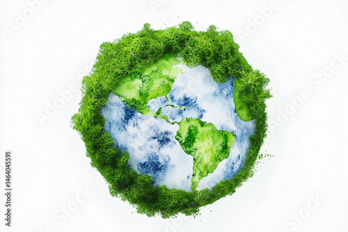 Earth Day Concept with Moss and Watercolor World Map.