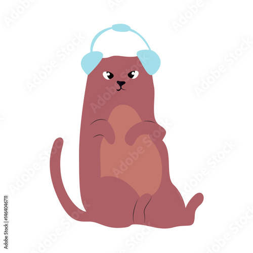 Cute Cat Wearing Headphones Listening