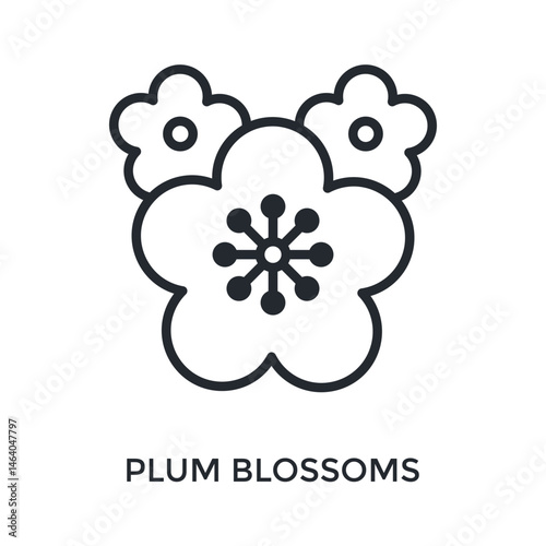 Plum Blossoms Icon Outline Style. Vector Illustration For Graphic Design