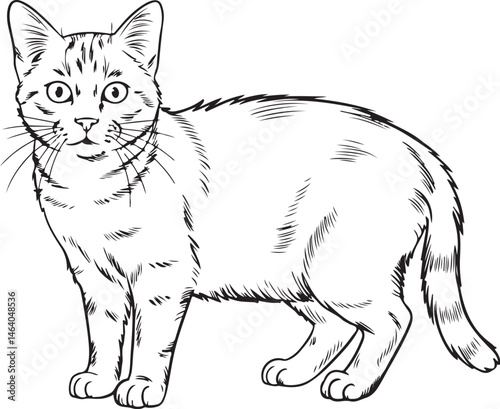 Adorable black and white cat vector illustration of a cute young kitten looking with beautiful eyes