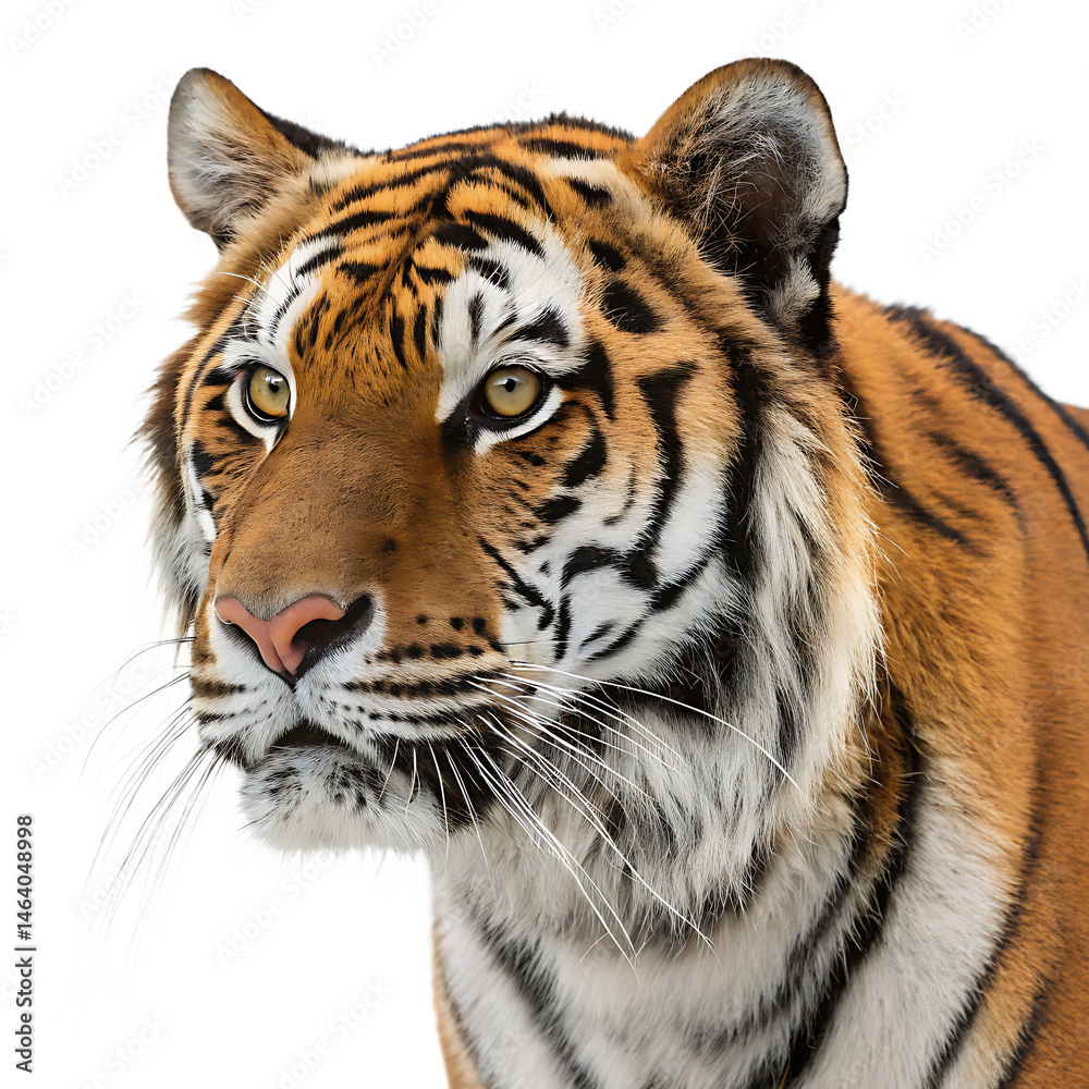 Fototapeta premium bengal tiger head face shot isolated on white background, PNG