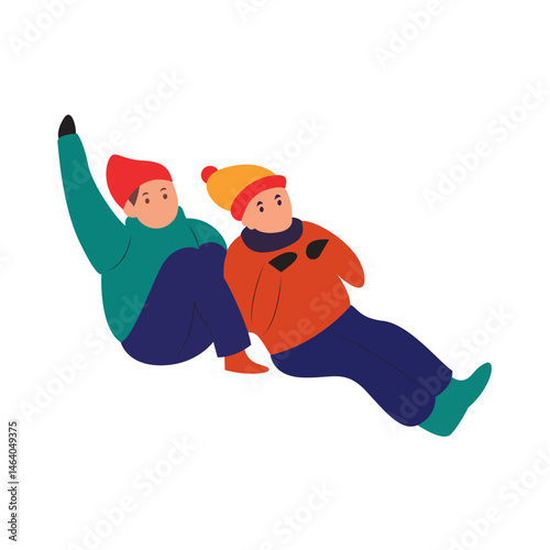 Winter Children Playing Snow Fun Illustration