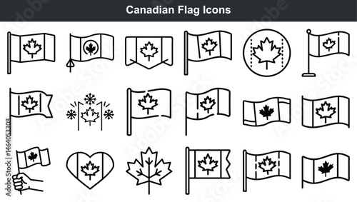 A collection of minimalist black and white canadian flag icon set design