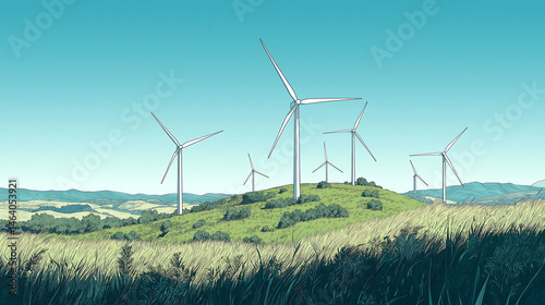 wind turbines on a hild illustration