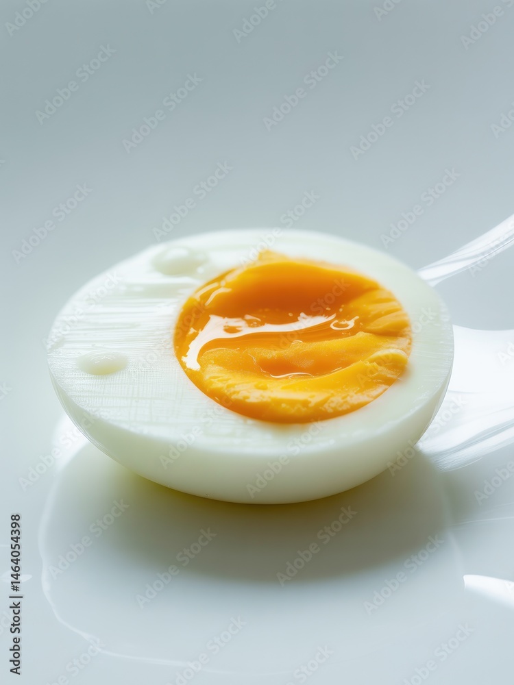 Perfectly Halved Hard-Boiled Egg with Golden Yolk, a Minimalist Still Life on a White Plate Perfectly Halved Hard-Boiled Egg with Golden Yolk, a Minimalist Still Life on a White Plate