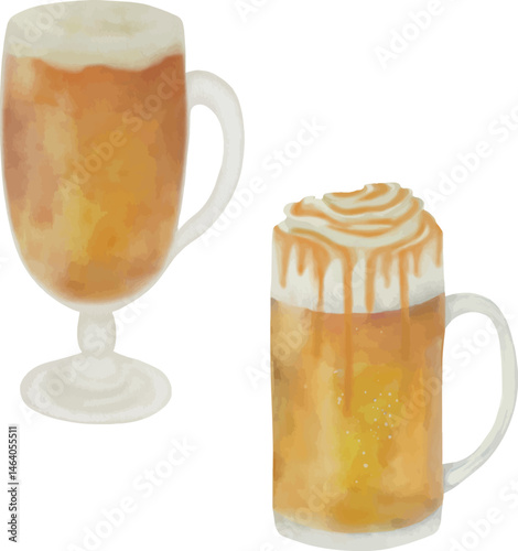 Boozy Butterbeer Punch, Hot Buttered Rum, vector, watercolor, printable illustration, party drinks, bar cocktails, cocktail set, for menu