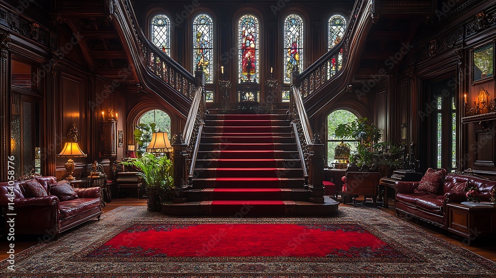 Obraz premium Classic vintage library with leather sofas high resolution image