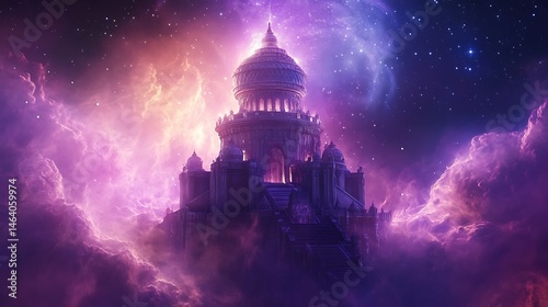 Purple fantasy castle in clouds