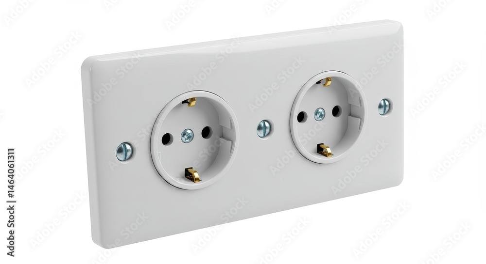 Realistic Image of White Double Socket Electrical Outlet Wall Appliance Realistic Image of White Double Socket Electrical Outlet Wall Appliance