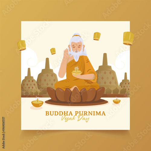 Guru buddha purnima in meditation pose for vesak day greetings