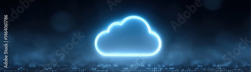 Glowing Cloud Icon on Dark Background With Digital Elements