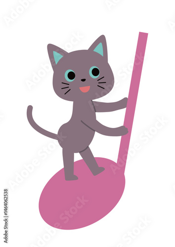 四分音符に乗って遊ぶかわいい猫