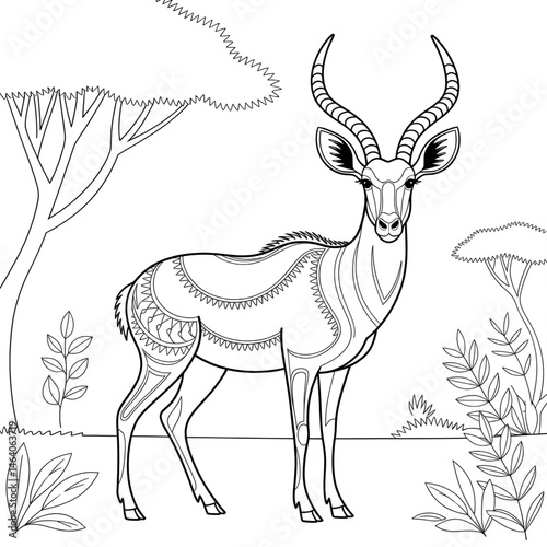 vector illustration of a deer coloring page 