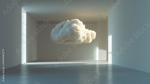 Floating cloud in a minimalist room with natural light during the day
