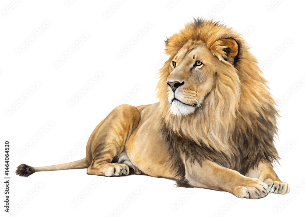 Obraz premium male lion lying down isolated on white background, PNG