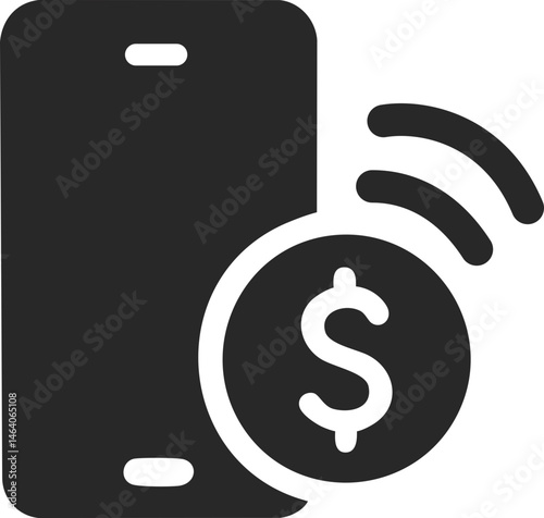 Mobile payment icon with smartphone and dollar symbol, solid icon vector.