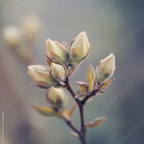 Delicate Spring Blossoms Close up of Pale Buds on a Branch