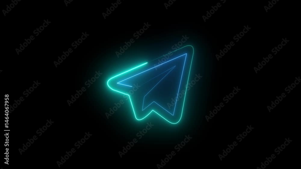 Paper Plane telegram neon sign appear in center and disappear some time. Animated blue neon icon on black background. Looped animation.4k resolution video. 4k Paper Plane telegram neon sign appear in center and disappear some time. Animated blue neon icon on black background. Looped animation.4k resolution video. 4k