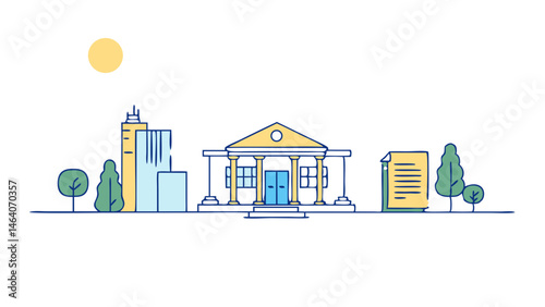 Classic building city night scene moonlit architectural design simple illustration flat style vector