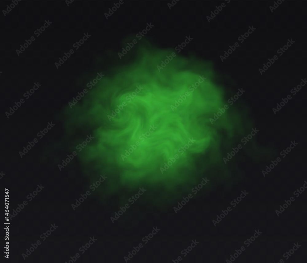Smoke green cloud on black transparent background. Fog vector effect